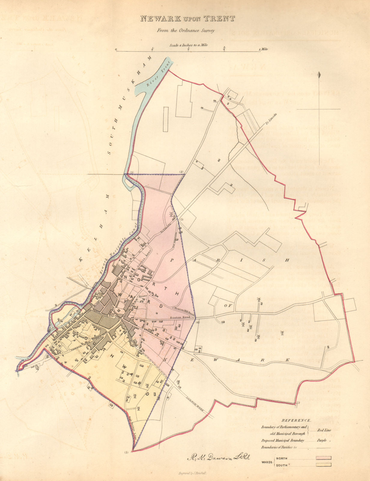 NEWARK-UPON-TRENT borough/town plan. BOUNDARY COMMISSION. Notts. DAWSON 1837 map